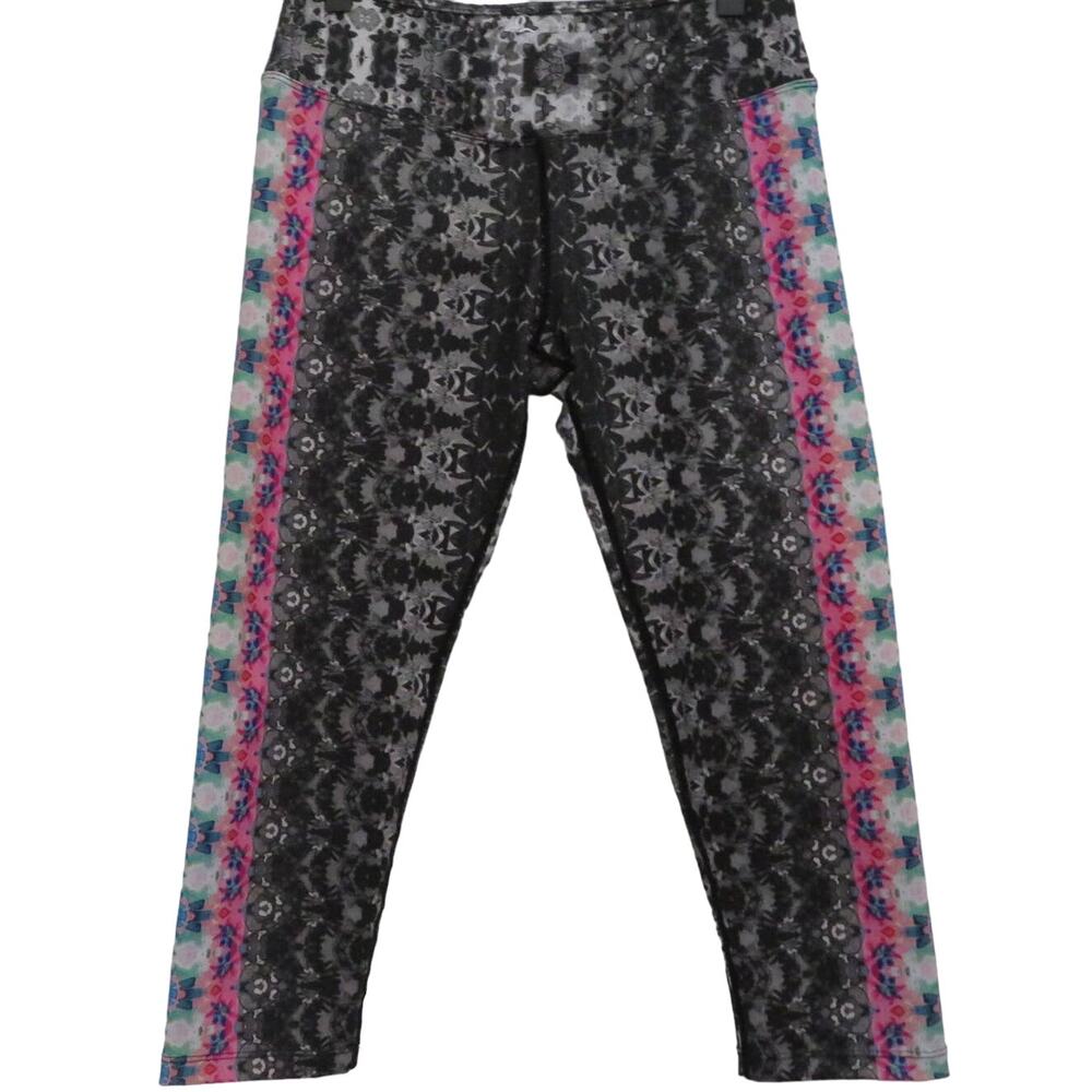 Prana Womens Sz S Black Multicolor Capri Legging High Waist Statement Legging